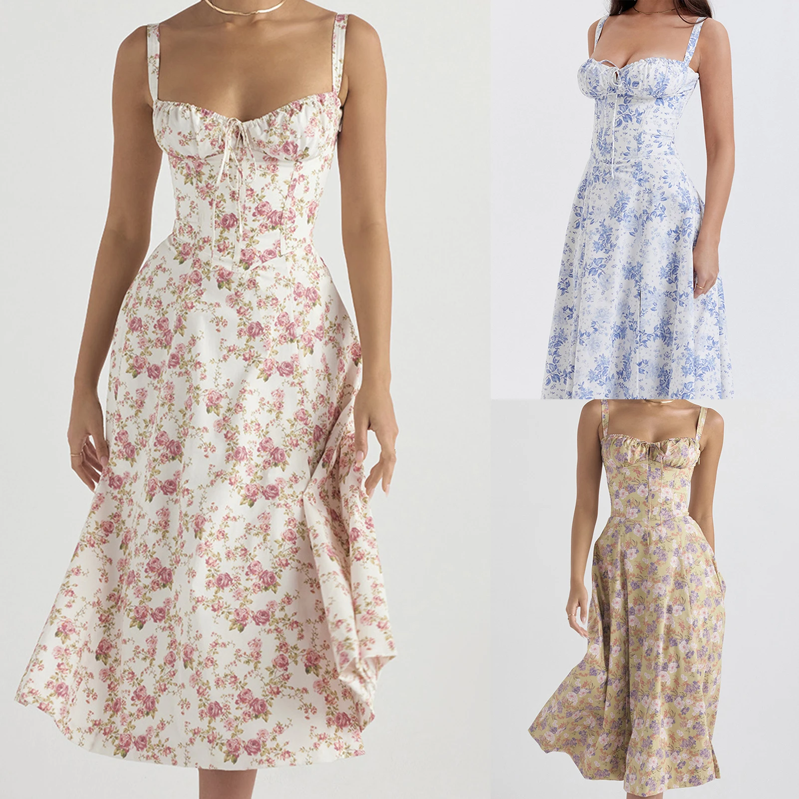 Women Spaghetti Strap Dress Floral Print Fashion Ladies Sling Dress Lace Up Backless Temperament Sleeveless Cocktail Party
Women Spaghetti Strap Dress Floral Print Fashion Ladies Sling Dress Lace Up Backless Temperament Sleeveless Cocktail Party