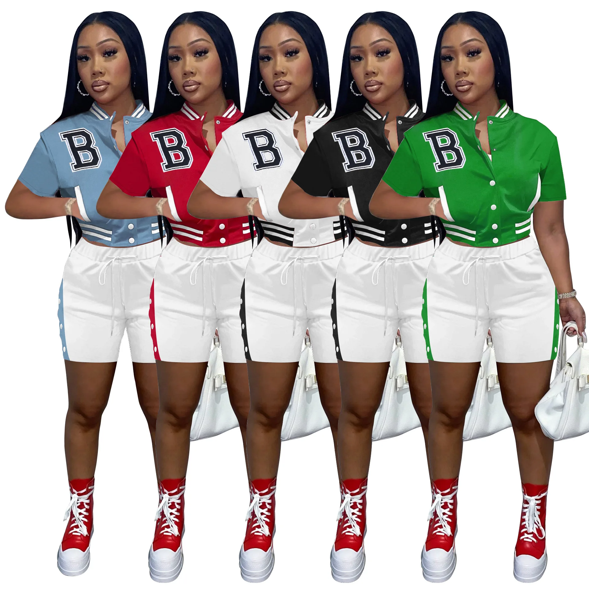 Sports Wear Two Piece Set Women Summer Letter B Baseball Jacket Coat and Pocket Pants Shorts Set Tracksuit Streetwear Matching
Sports Wear Two Piece Set Women Summer Letter B Baseball Jacket Coat and Pocket Pants Shorts Set Tracksuit Streetwear Matching