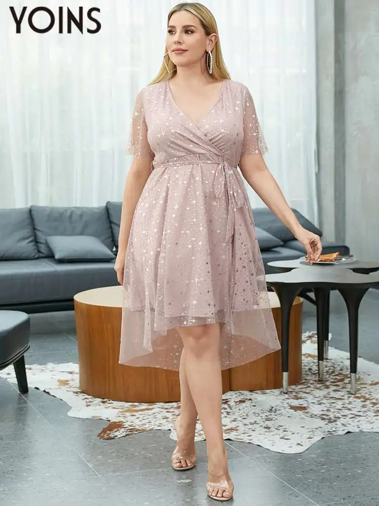 YOINS Elegant Dress Plus Size 4XL Women's Sexy V Neck Short Sleeve Tie-up Patchwork Mesh Midi Vestidos 2022 Summer Party Robe
YOINS Elegant Dress Plus Size 4XL Women's Sexy V Neck Short Sleeve Tie-up Patchwork Mesh Midi Vestidos 2022 Summer Party Robe