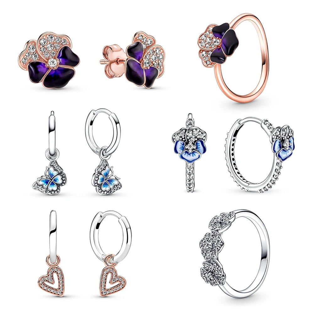 2022 925 Sterling Silver Blue Butterfly Hoop Sparkling Freehand Heart Hoop fashion Earrings Deep Purple Pansy Flower Ring Gifts
2022 925 Sterling Silver Blue Butterfly Hoop Sparkling Freehand Heart Hoop fashion Earrings Deep Purple Pansy Flower Ring Gifts