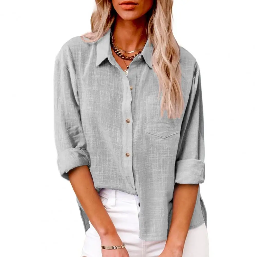 Women Lapel Long Sleeve Shirt Tops Retro Solid Color Patch Pocket Single Breasted Casual Shirt Workwear
Women Lapel Long Sleeve Shirt Tops Retro Solid Color Patch Pocket Single Breasted Casual Shirt Workwear