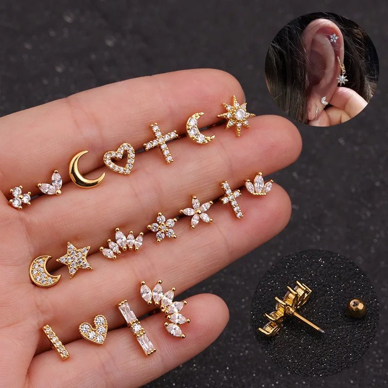 1 Piece Stainless Steel Zircon Stud Earring For Women Moon Corss Crown Star Geometric Cartilage Ear Piercing Jewelry
1 Piece Stainless Steel Zircon Stud Earring For Women Moon Corss Crown Star Geometric Cartilage Ear Piercing Jewelry