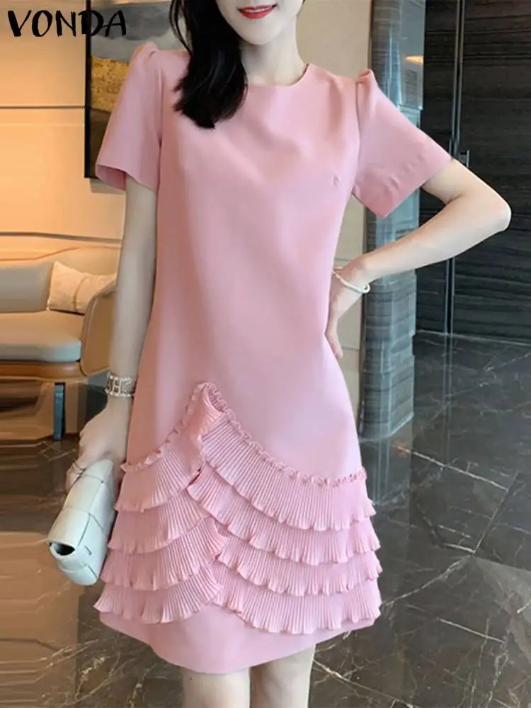 VONDA Summer Women Ruffled Elegant Mini Dress O-Neck Short Sleeve Sweet Sundress 2023 Casual Solid Color Party Vestidos Robe
VONDA Summer Women Ruffled Elegant Mini Dress O-Neck Short Sleeve Sweet Sundress 2023 Casual Solid Color Party Vestidos Robe