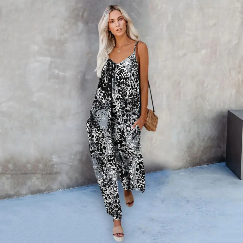 Женский свободный комбинезон до щиколотки с леопардовым принтом 
Женский свободный комбинезон до щиколотки с леопардовым принтом