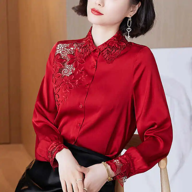 Elegant Solid Color Hollow Out Embroidery Satin Shirt Women's Clothing 2023 Spring New Casual Tops All-match Office Lady Blouse
Elegant Solid Color Hollow Out Embroidery Satin Shirt Women's Clothing 2023 Spring New Casual Tops All-match Office Lady Blouse