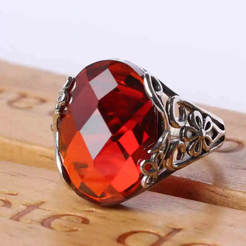 

ZHJIASHUN Royal 100% 925 Sterling Silver Natural Garnet Rings For Women Vintage Gemstone Ruby Anniversaries Ring Silver Jewelry