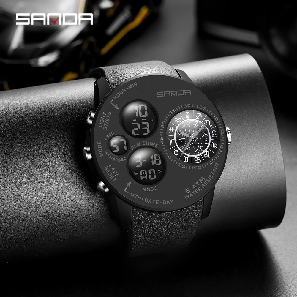 

SANDA Sport Watch Men Watches Twelve Constellations Dual Display Male Watch For Men Clock Outdoor Waterproof Wristwatch Hours