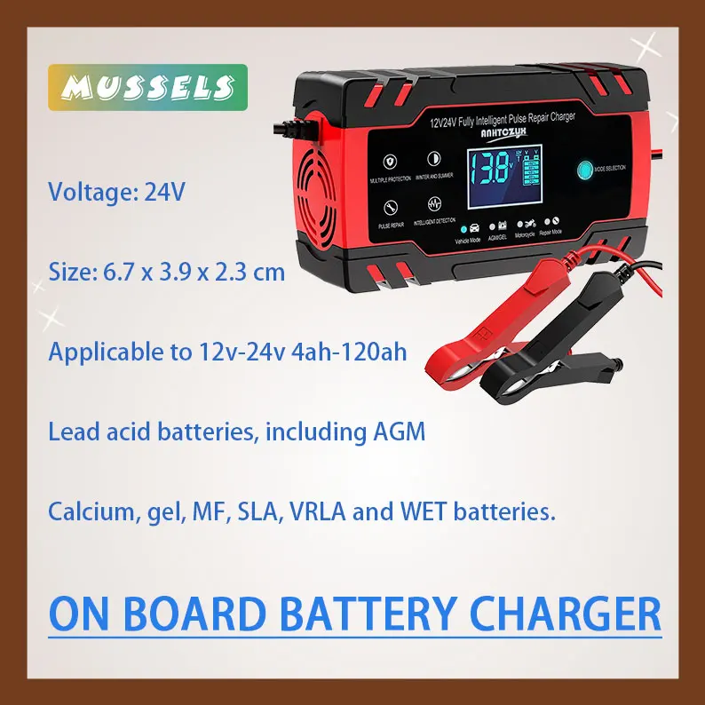 24 Volt Smart Automatic Car Battery Charger, 6 Charging Modes and LCD Screen, Maintain Car Motorcycle Boat Lawn Mower Battery
24 Volt Smart Automatic Car Battery Charger, 6 Charging Modes and LCD Screen, Maintain Car Motorcycle Boat Lawn Mower Battery