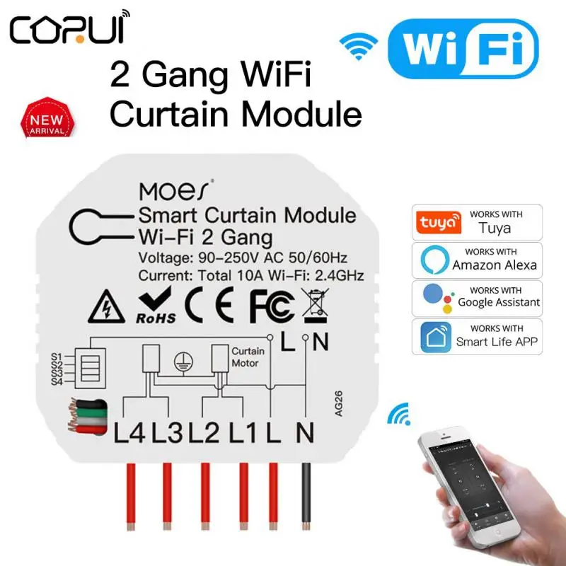 10A Tuya Smart WiFi Curtain Blind Switch 2-way Mini Module Roller Electric Motor tuya/Smart Life App work with Google Home Alexa
10A Tuya Smart WiFi Curtain Blind Switch 2-way Mini Module Roller Electric Motor tuya/Smart Life App work with Google Home Alexa