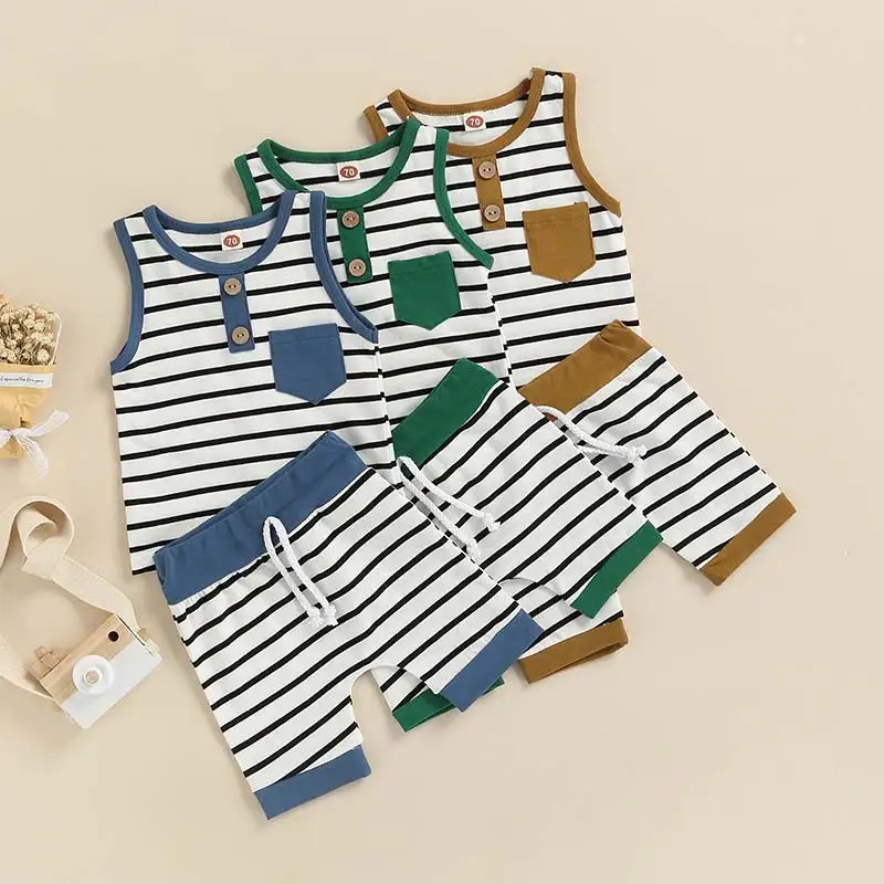 Cute Boy Shorts Buttoned Round Neck Sleeveless Stripe Tops Pocket Elastic High Waist Short Baby Clothing Set
Cute Boy Shorts Buttoned Round Neck Sleeveless Stripe Tops Pocket Elastic High Waist Short Baby Clothing Set