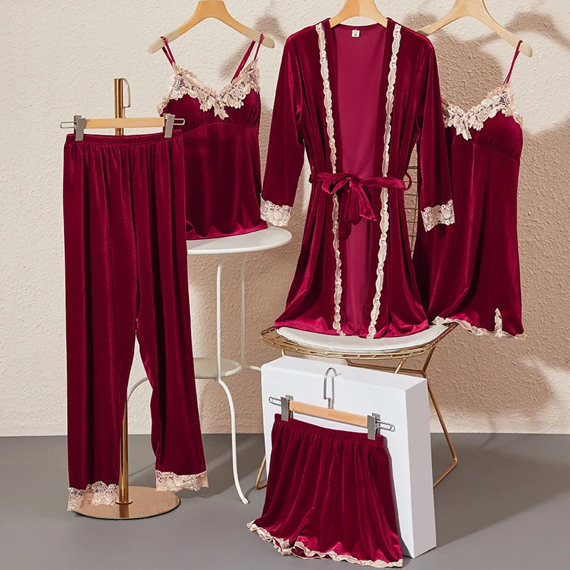 JULY'S SONG 5 Pieces Velvet Pajamas For Women Sexy Lace Sleepwear Pajama Set Winter Warm Sling Nightdress Female Nightwear
JULY'S SONG 5 Pieces Velvet Pajamas For Women Sexy Lace Sleepwear Pajama Set Winter Warm Sling Nightdress Female Nightwear