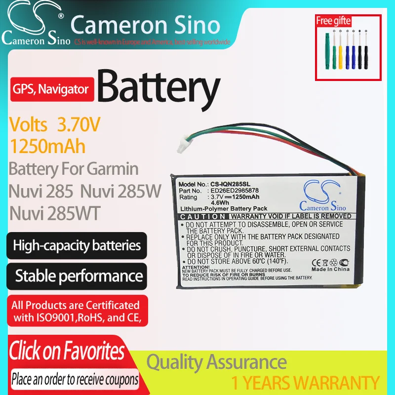 CameronSino Battery for Garmin Nuvi 285 Nuvi 285W Nuvi 285WTfits ED26ED2985878,GPS Navigator Battery.
CameronSino Battery for Garmin Nuvi 285 Nuvi 285W Nuvi 285WTfits ED26ED2985878,GPS Navigator Battery.