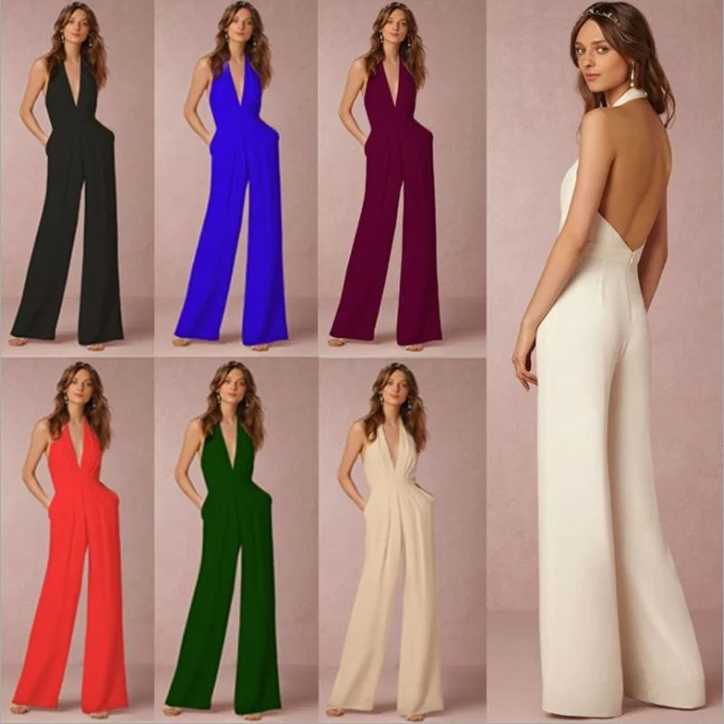 2022 Autumn Sleeveless Backless Jumpsuit Sexy Solid Color Neck Jumpsuit Overalls for Women One Piece Outfits Long Jumpsuit
2022 Autumn Sleeveless Backless Jumpsuit Sexy Solid Color Neck Jumpsuit Overalls for Women One Piece Outfits Long Jumpsuit