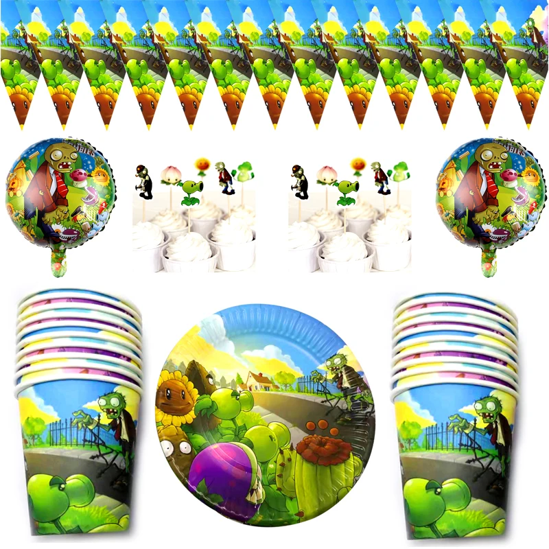 58pcs/lot Plant Zomb Theme Flags Decorate Foil Balloons Tableware Set Birthday Party Banner Plates Cups Event Cupcake Toppers
58pcs/lot Plant Zomb Theme Flags Decorate Foil Balloons Tableware Set Birthday Party Banner Plates Cups Event Cupcake Toppers