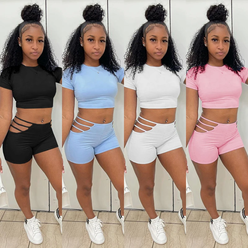 2022 Summer New Women's Suits Fashion Solid Color Casual Sports Clothes Sexy Hollow Women's T-Shirt + Shorts
2022 Summer New Women's Suits Fashion Solid Color Casual Sports Clothes Sexy Hollow Women's T-Shirt + Shorts