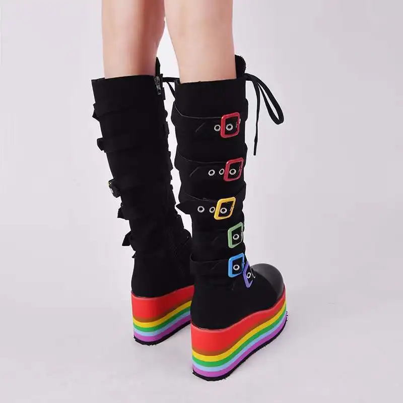 GIGIFOX Brand Big Size 43 Fashion Gothic Rianbow Platform Buckles Zipper Colorful Great Quality Motorcycle Boots Woman Shoes
GIGIFOX Brand Big Size 43 Fashion Gothic Rianbow Platform Buckles Zipper Colorful Great Quality Motorcycle Boots Woman Shoes