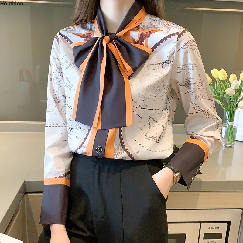 Houthion Silk Women's Blouses Casual Printed Shirt Office Lady Full Bow Regular Fashion Blouse Long Sleeve Top Buttons New
Houthion Silk Women's Blouses Casual Printed Shirt Office Lady Full Bow Regular Fashion Blouse Long Sleeve Top Buttons New