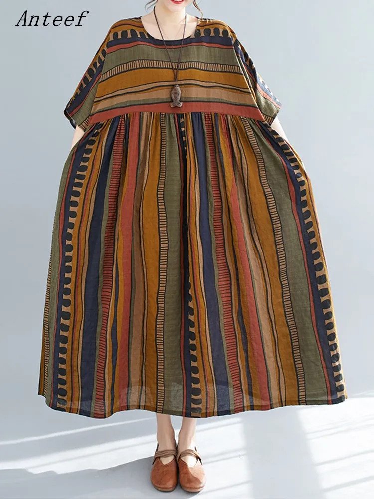 Женское винтажное платье в полоску с коротким рукавом, повседневное Свободное длинное летнее платье, элегантная одежда 2023 
Женское винтажное платье в полоску с коротким рукавом, повседневное Свободное длинное летнее платье, элегантная одежда 2023