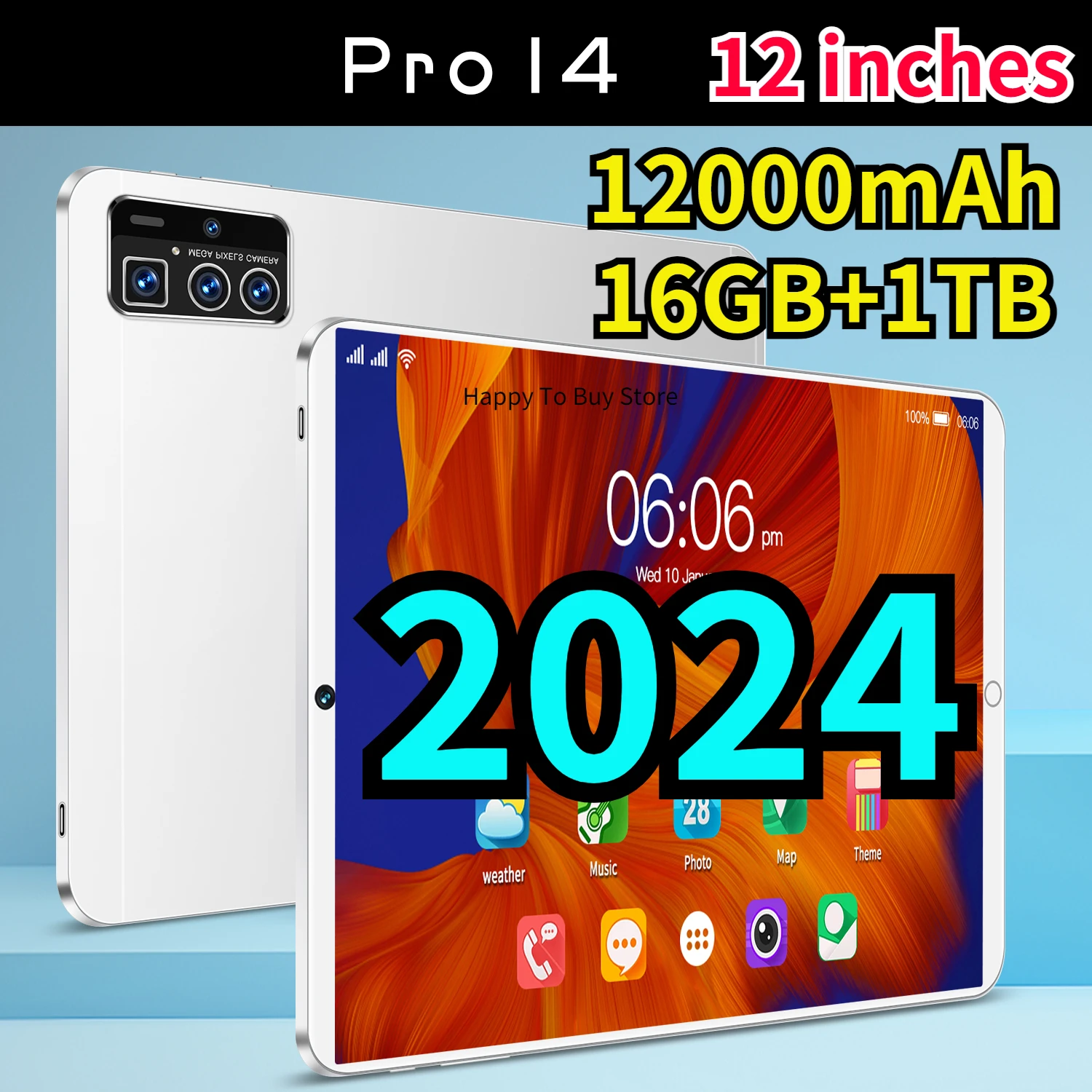 2023 Original 12 Inch Tablet Pro14 Android12 16GB+1TB 12000mAh 5G Bluetooth 5.0 Travel Graphics WiFi HDSupport Global languages
2023 Original 12 Inch Tablet Pro14 Android12 16GB+1TB 12000mAh 5G Bluetooth 5.0 Travel Graphics WiFi HDSupport Global languages
