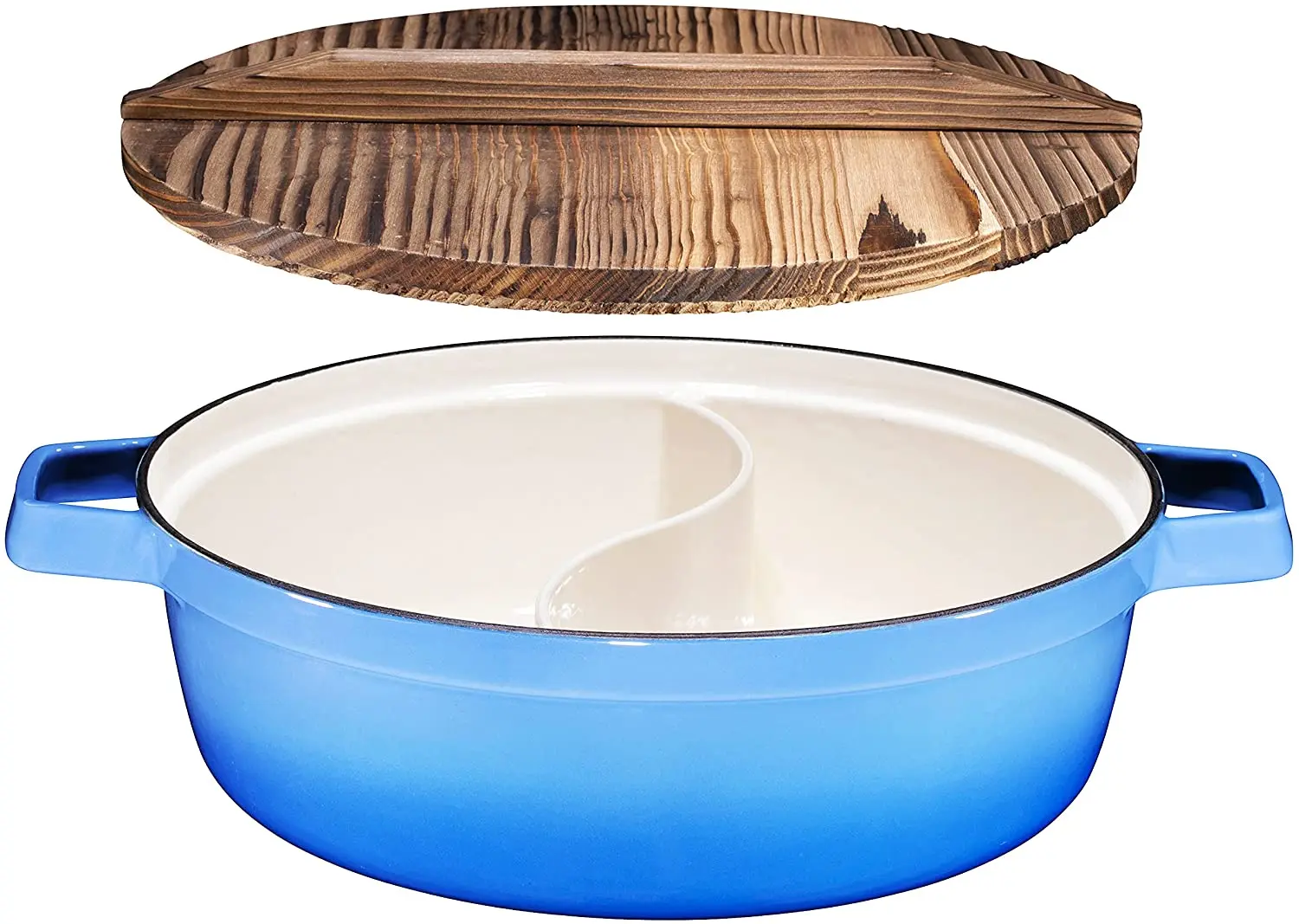 Non-Stick 2-In-1 Cast Iron Shabu Shabu Hot Pot with Wooden Lid - 3 Quart, Nonstick Interior Coating And Silicone Polyester exte
Non-Stick 2-In-1 Cast Iron Shabu Shabu Hot Pot with Wooden Lid - 3 Quart, Nonstick Interior Coating And Silicone Polyester exte