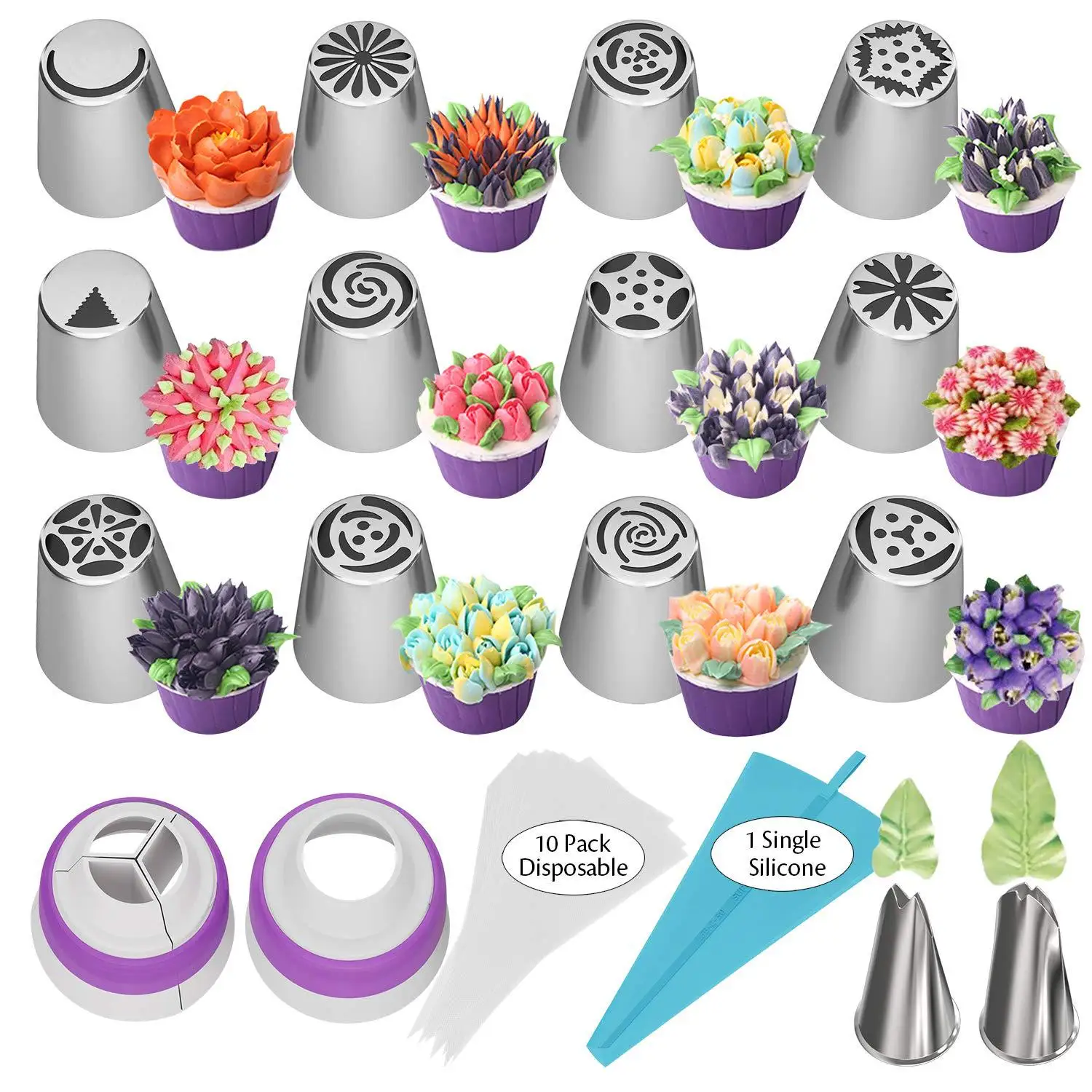 27pcs Russian Tulip Icing Piping Cream Nozzles Stainless Steel Leaf Flower Cream Pastry Bag Kitchen Cupcake Cake Decorating Tool
27pcs Russian Tulip Icing Piping Cream Nozzles Stainless Steel Leaf Flower Cream Pastry Bag Kitchen Cupcake Cake Decorating Tool