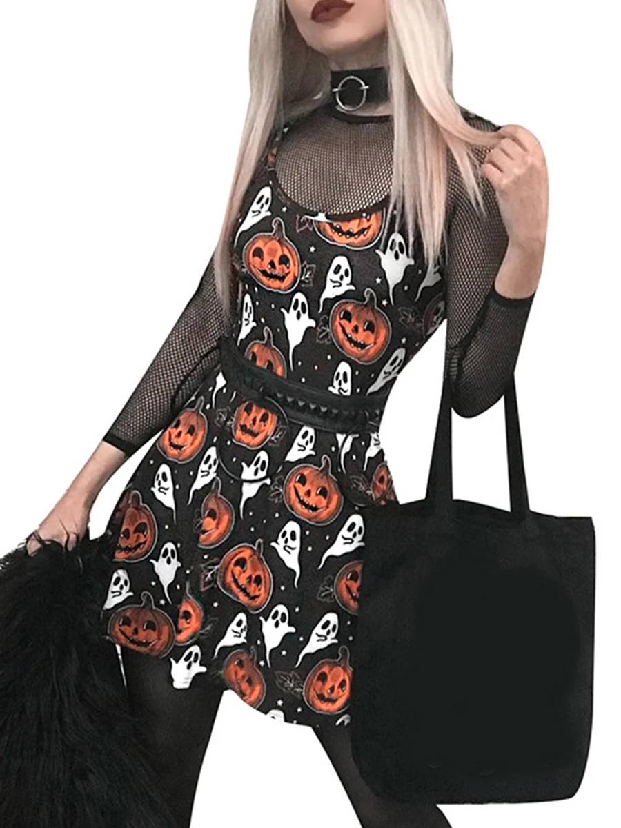 Women Halloween Sling Dress Sleeveless Spaghetti Straps Mini Dress U Neck Pumpkin Print Party Bodycon Dress
Women Halloween Sling Dress Sleeveless Spaghetti Straps Mini Dress U Neck Pumpkin Print Party Bodycon Dress
