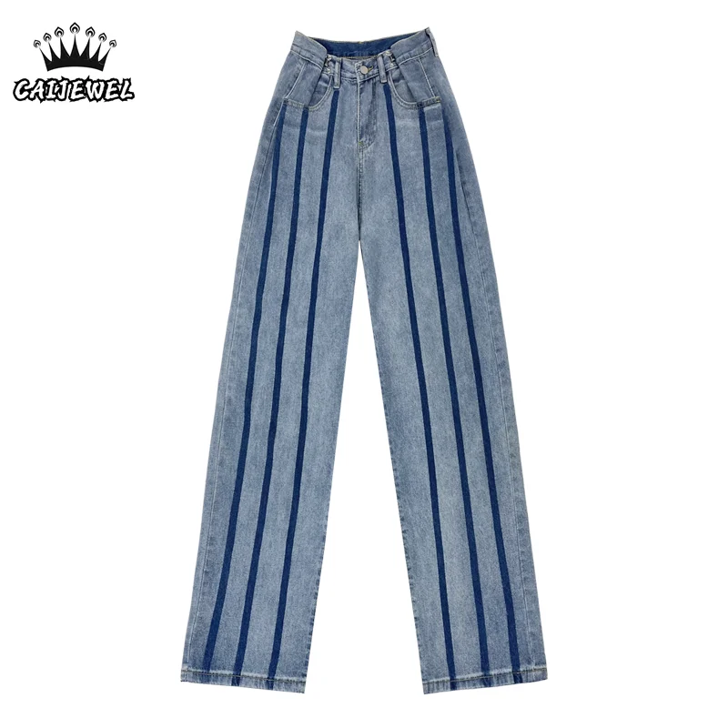 Women's Blue Jeans Stripe Vintage Straight Pants High Waist Self Cultivation Baggy Plus Size Denim Wide Leg Trouser Ladies
Women's Blue Jeans Stripe Vintage Straight Pants High Waist Self Cultivation Baggy Plus Size Denim Wide Leg Trouser Ladies