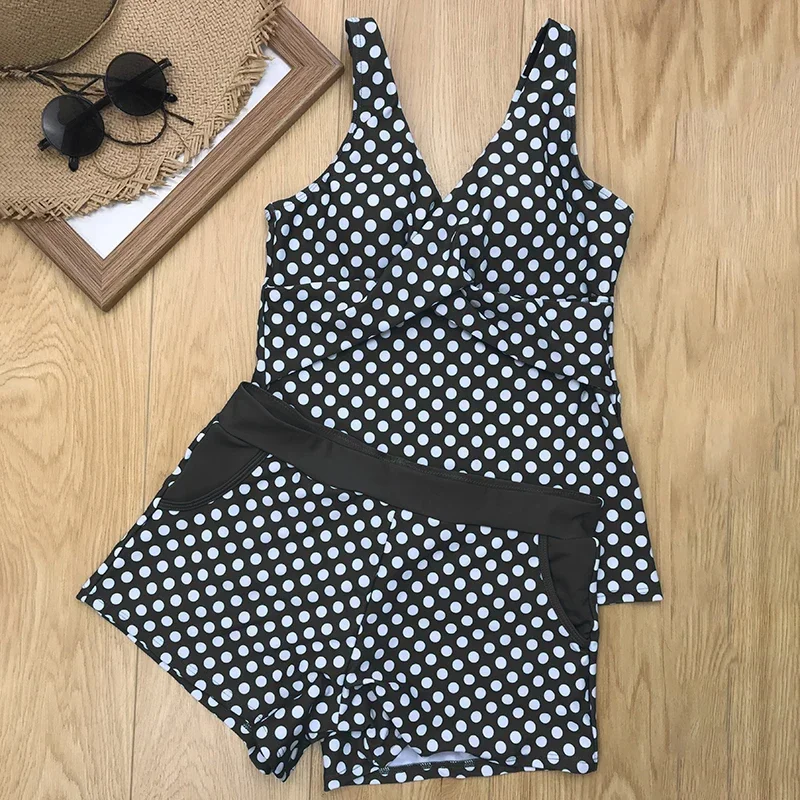 

Women Dots Tankini Plus Size Swimwear Push Up Two Piece Swimsuit with Shorts High Waist Bathing Suit 2XL Polka Print Beachwear