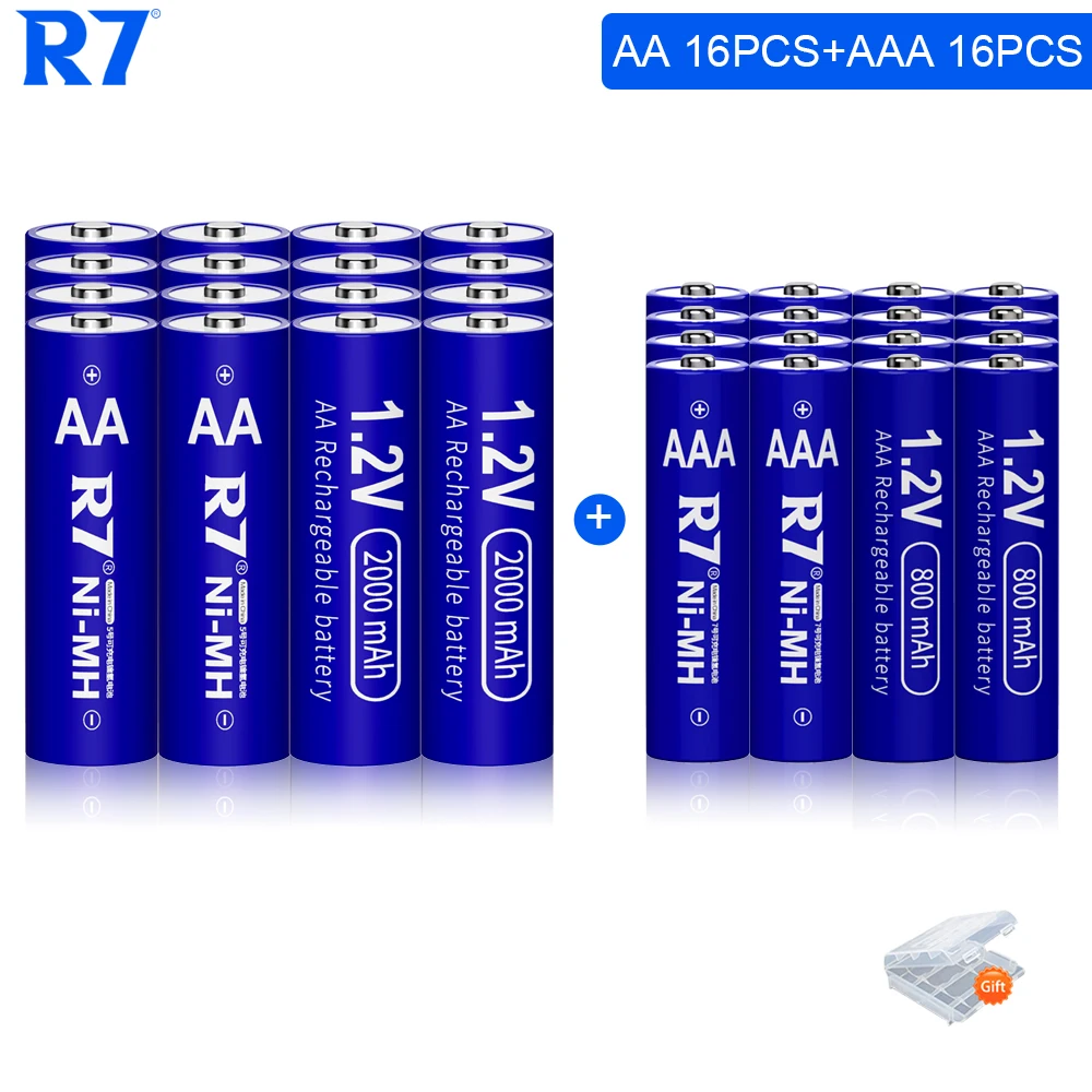R7 16pcs AA NI-MH 1.2V 2000mah 2a rechargeable battery + 16Pcs NI-MH 1.2V 800mah AAA 3A batteries for camera toys e-cigarette
R7 16pcs AA NI-MH 1.2V 2000mah 2a rechargeable battery + 16Pcs NI-MH 1.2V 800mah AAA 3A batteries for camera toys e-cigarette