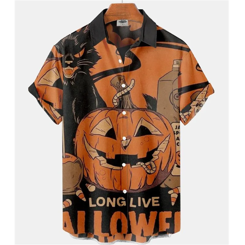 

Y2k Tops Men's Short Sleeve Shirts Summer For Men Pumpkin Theme 3D Printing Hawaiian Shirt Oversized Harajuku Style Clothes Tops