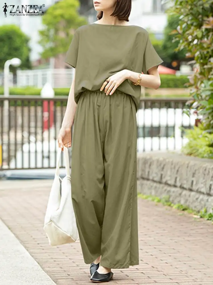 Summer Loose Leisure Tracksuits ZANZEA Women Pants Sets 2022 Casual Solid Long Trousers Office Short Sleeve Tops Oversized 2PCS
Summer Loose Leisure Tracksuits ZANZEA Women Pants Sets 2022 Casual Solid Long Trousers Office Short Sleeve Tops Oversized 2PCS