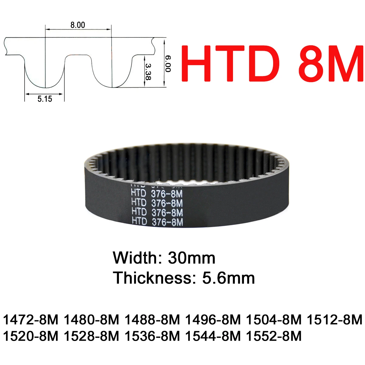 1Pc Width 30mm 8M Rubber Arc Tooth Timing Belt Pitch Length 1472 1480 1488 1496 1504 1512 1520 1528 1536 1544 1552mm Drive Belts
1Pc Width 30mm 8M Rubber Arc Tooth Timing Belt Pitch Length 1472 1480 1488 1496 1504 1512 1520 1528 1536 1544 1552mm Drive Belts