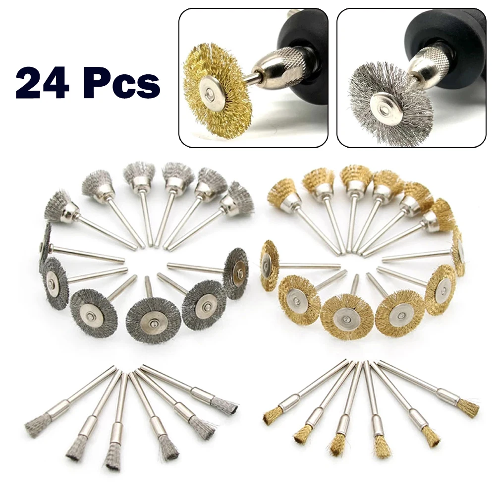 24Pcs Brass Brush Steel Wire Wheel Brushes Rotary Tool For Metal Rust Removal Cleaning Derusting Deburring Polishing Tool
24Pcs Brass Brush Steel Wire Wheel Brushes Rotary Tool For Metal Rust Removal Cleaning Derusting Deburring Polishing Tool
