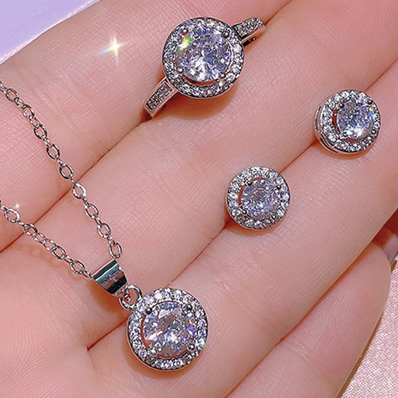 Uilz 2022 Luxury Silver Color Round Shape Zircon Crystal Jewelry Set for Women Drop Earrings Ring Necklace Bracelet Sets Gift
Uilz 2022 Luxury Silver Color Round Shape Zircon Crystal Jewelry Set for Women Drop Earrings Ring Necklace Bracelet Sets Gift