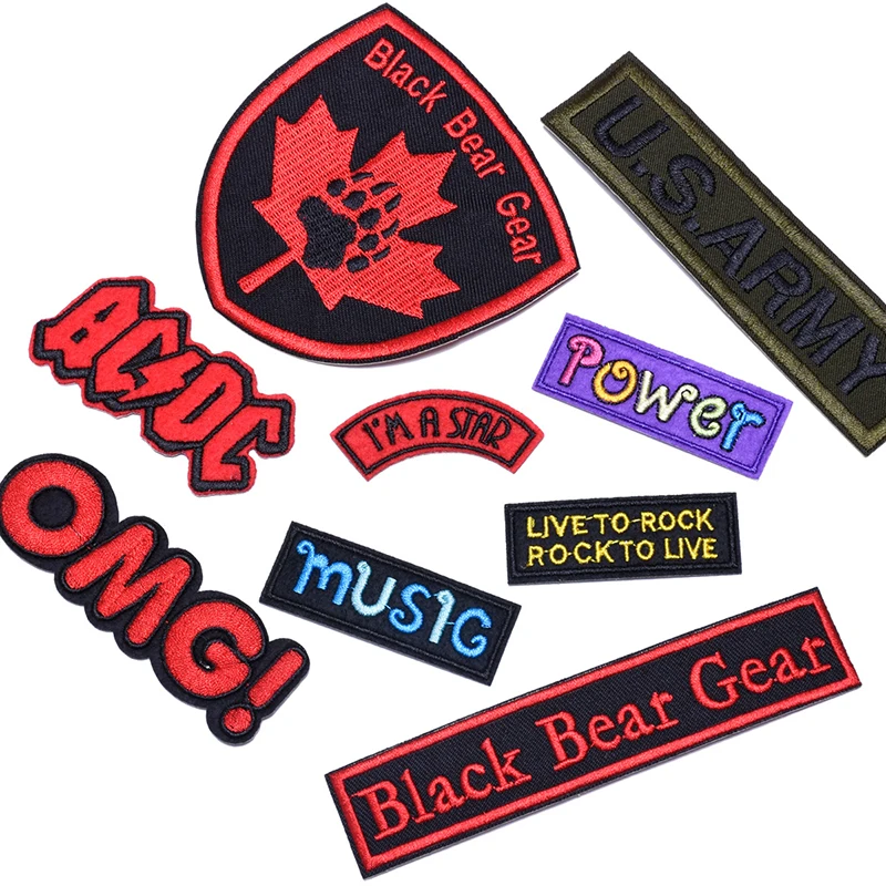 Colorful Letters Patches for Down Coat OMG Iron on Patch Label Black Bear Gear Logo Badges Rock Appliques Embroidery Stickers
Colorful Letters Patches for Down Coat OMG Iron on Patch Label Black Bear Gear Logo Badges Rock Appliques Embroidery Stickers