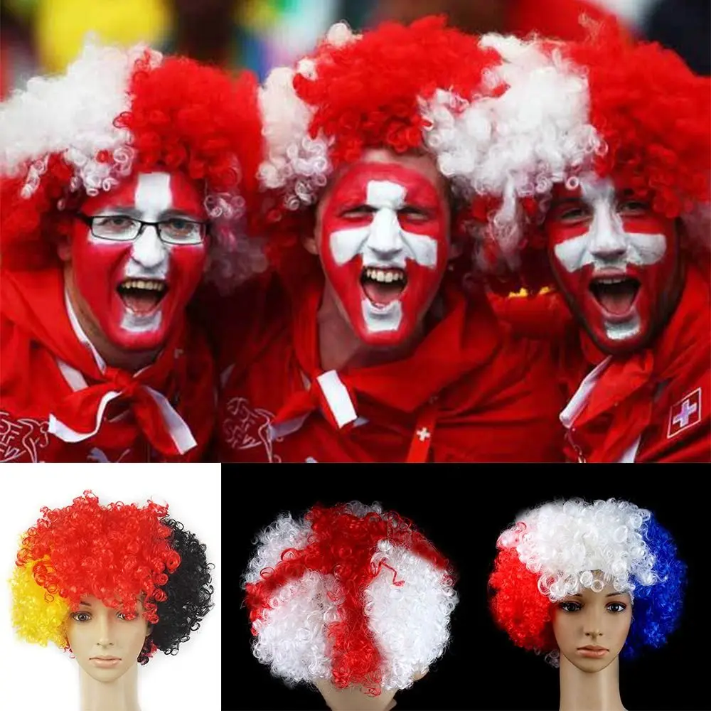 

Hot Festival Props Toupee Football Fans Colored Wig Explosive Head Cover European Cup Flag Color Wig