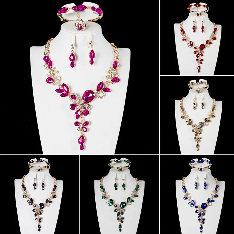 4pcs Indian Women Crystal Water Drop Statement Choker Bridal Earrings Bracelet Necklace Rings Earrings Jewelry Set Wedding Party
4pcs Indian Women Crystal Water Drop Statement Choker Bridal Earrings Bracelet Necklace Rings Earrings Jewelry Set Wedding Party