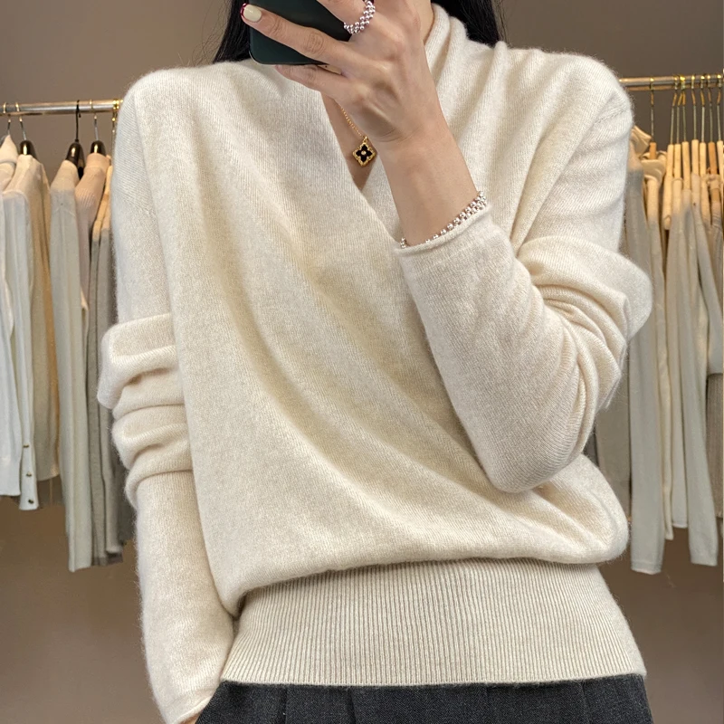 European and American trend knitting V-neck pullover women's 100% wool sweater short long-sleeved slim coat hot selling women's
European and American trend knitting V-neck pullover women's 100% wool sweater short long-sleeved slim coat hot selling women's