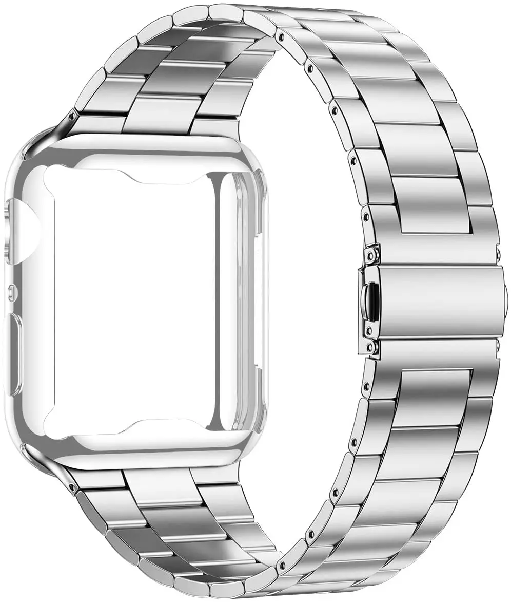 Ремешок и чехол для часов Apple Watch 44 мм 40 42 38 41 45 браслет из нержавеющей стали iWatch series