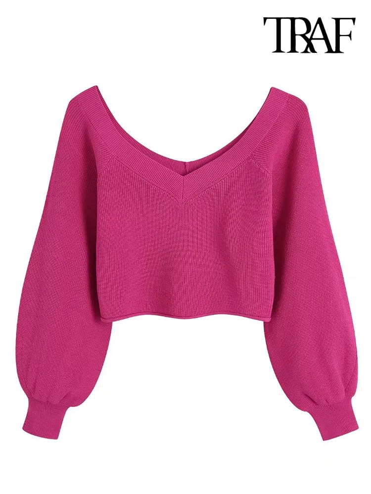 TRAF Women Fashion Cropped Knit Sweater Vintage V Neck Long Puff Sleeves Female Pullovers Chic Tops
TRAF Women Fashion Cropped Knit Sweater Vintage V Neck Long Puff Sleeves Female Pullovers Chic Tops