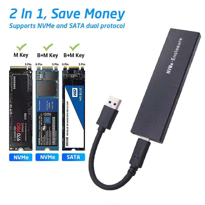 USB Type C SSD Enclosure M2 SSD Case Box External Hard Disk Case for M.2 NGFF NVME SATA M+B Key Hard Drive Case Realtek RTL9210B
USB Type C SSD Enclosure M2 SSD Case Box External Hard Disk Case for M.2 NGFF NVME SATA M+B Key Hard Drive Case Realtek RTL9210B