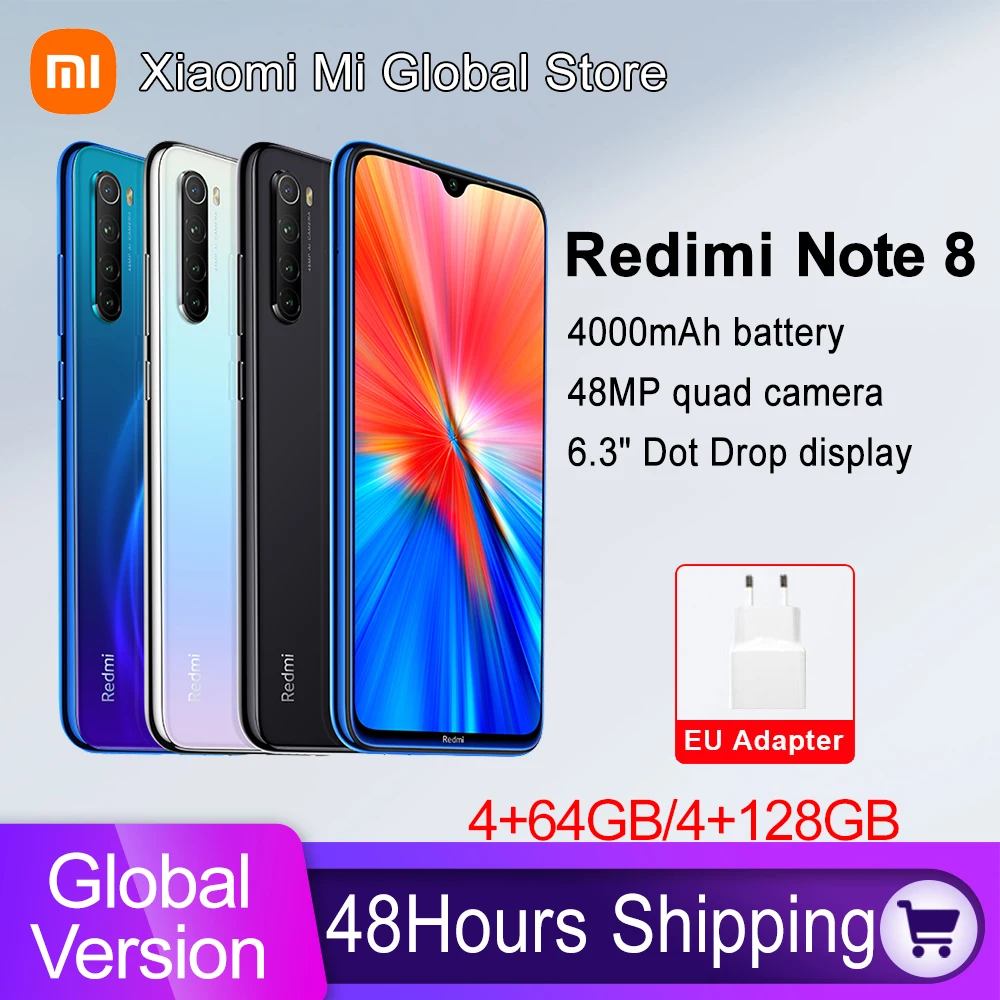 Global Version Xiaomi Redmi Note 8 2019 Cellphone 64GB Mobile Phone 6.3" FHD+ DotDrop Display 48MP 4 Cameras
Global Version Xiaomi Redmi Note 8 2019 Cellphone 64GB Mobile Phone 6.3" FHD+ DotDrop Display 48MP 4 Cameras