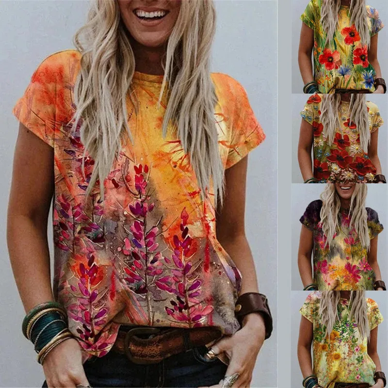 Women Short Sleeve T-shirts Summer Casual Flower Print T-shirt 5XL Fashion Tops Female Oversize Loose T-shirt O Neck Plus Size
Women Short Sleeve T-shirts Summer Casual Flower Print T-shirt 5XL Fashion Tops Female Oversize Loose T-shirt O Neck Plus Size