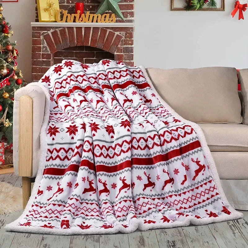 

Christmas Blankets Xmas Elk Stripeds Splicing Blanket Fluffy Fleece Throws Blankets for Couch Snowflake Blanket Christmas Gifts