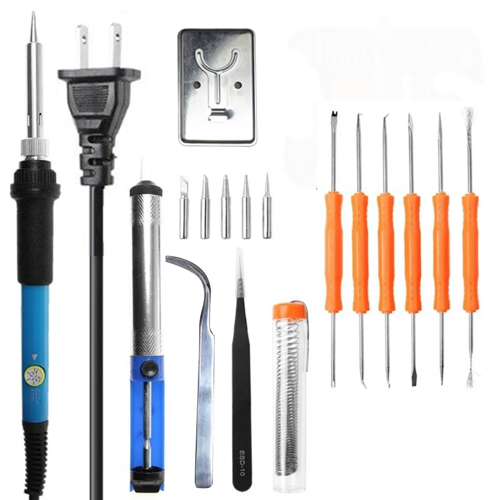 10V/220V 60W Thermoregulator Soldering Iron Kit Screwdriver Desoldering Pump Tin Wire Pliers Welding Tools Bag
10V/220V 60W Thermoregulator Soldering Iron Kit Screwdriver Desoldering Pump Tin Wire Pliers Welding Tools Bag