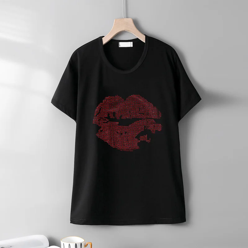 Summer new Fashion Europe Style short-sleeve T-shirts female Personality Lip print Pattern Hot Diamonds Loose Casual women tops
Summer new Fashion Europe Style short-sleeve T-shirts female Personality Lip print Pattern Hot Diamonds Loose Casual women tops