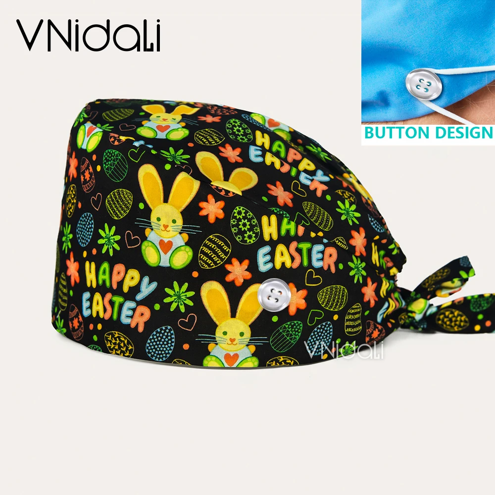 Cute colored eggs and rabbits print scrub hats Adjustable size Operating room scrub Surgical Cap sweat-absorbent Nurse Doctor 
Cute colored eggs and rabbits print scrub hats Adjustable size Operating room scrub Surgical Cap sweat-absorbent Nurse Doctor