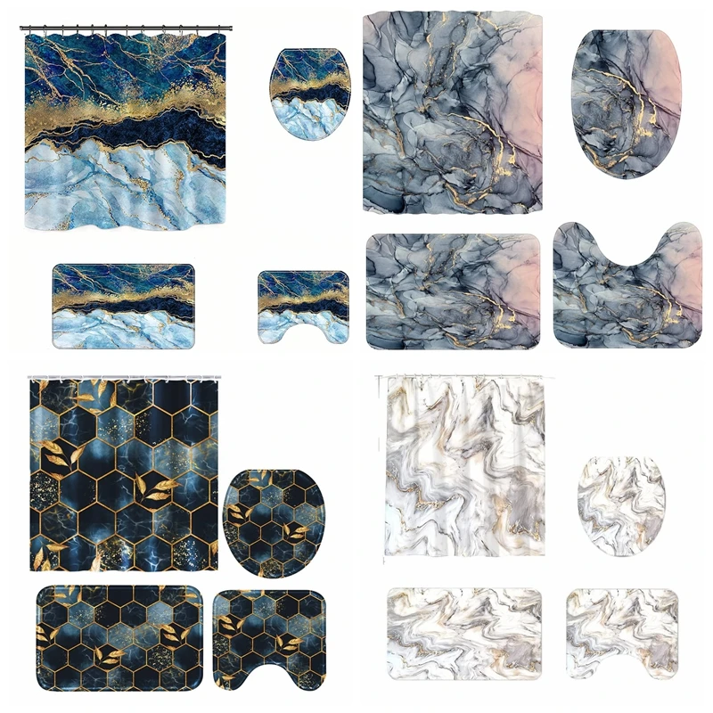 Abstract Blue Pink Golden Cracked Lines Honeycomb Marble Shower Curtains Set With Bath Floor Rugs 4Pcs For Bathroom Decor
Abstract Blue Pink Golden Cracked Lines Honeycomb Marble Shower Curtains Set With Bath Floor Rugs 4Pcs For Bathroom Decor