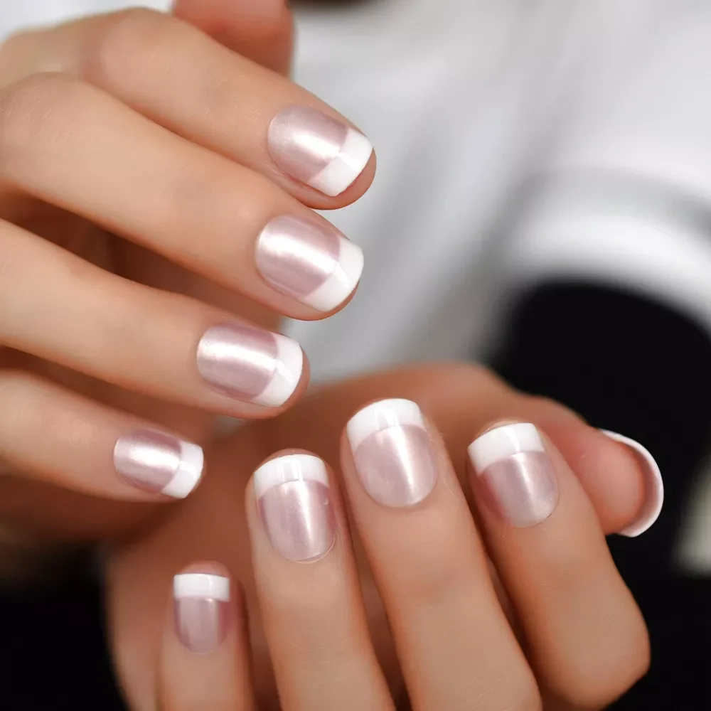 NEW Shine Pink French Nail White Round Fake Nails Short Glossy Satin Artificial Lady Fingernails with Adhesive
NEW Shine Pink French Nail White Round Fake Nails Short Glossy Satin Artificial Lady Fingernails with Adhesive