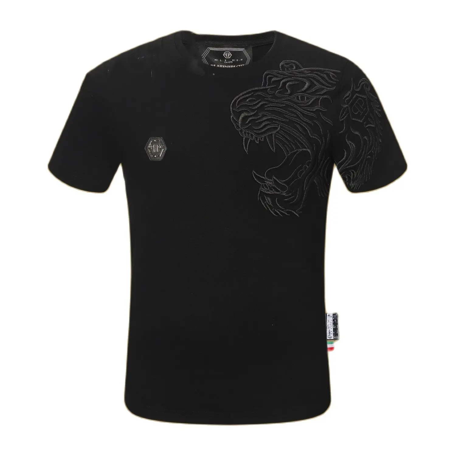 Brand Philippe Plain Men's Short Sleeve T-Shirt Domineering Personality High Quality PP Embroidered Tiger Head Black Top
Brand Philippe Plain Men's Short Sleeve T-Shirt Domineering Personality High Quality PP Embroidered Tiger Head Black Top